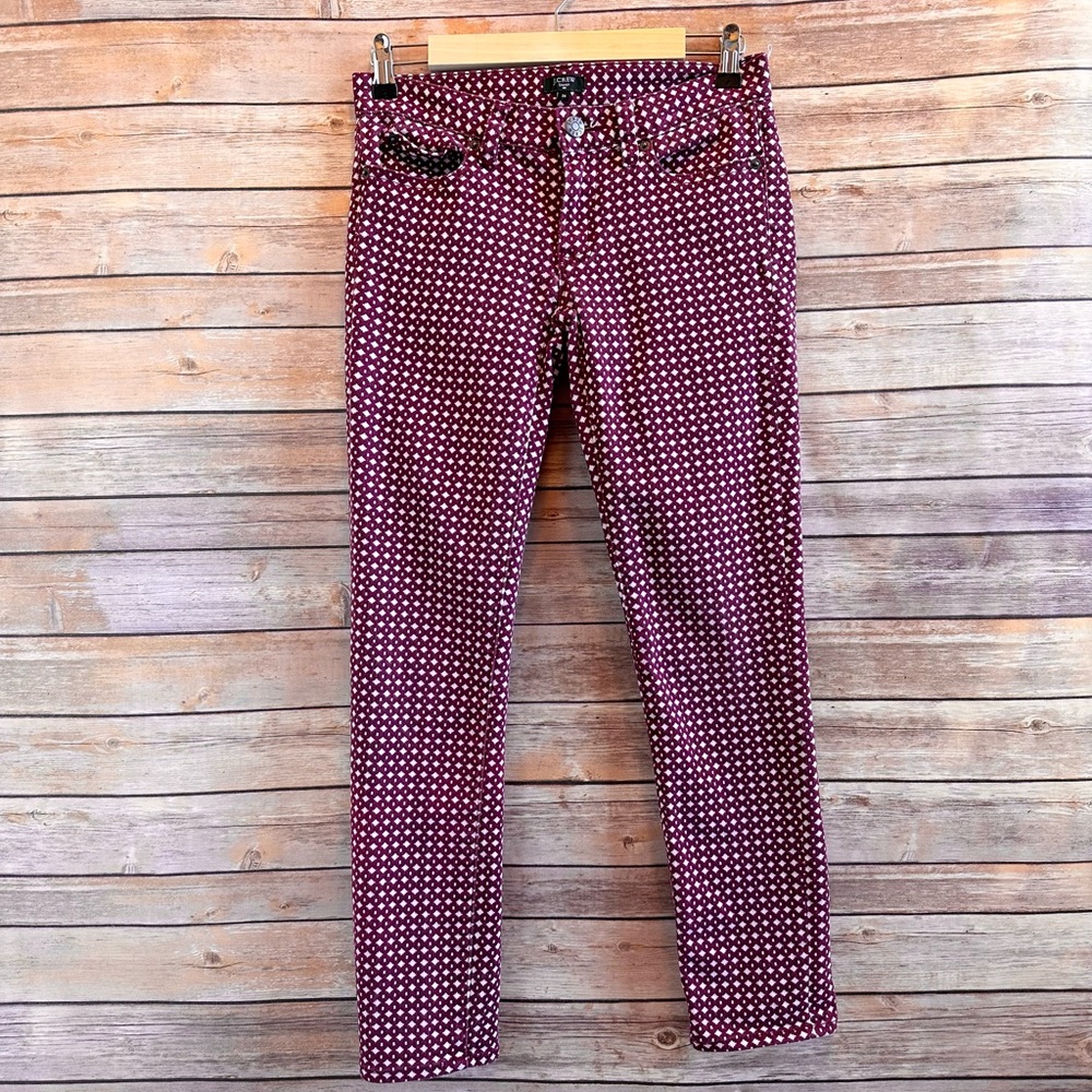 J. Crew Stretch Burgundy Geometric Print Skinny Jeans Size 26